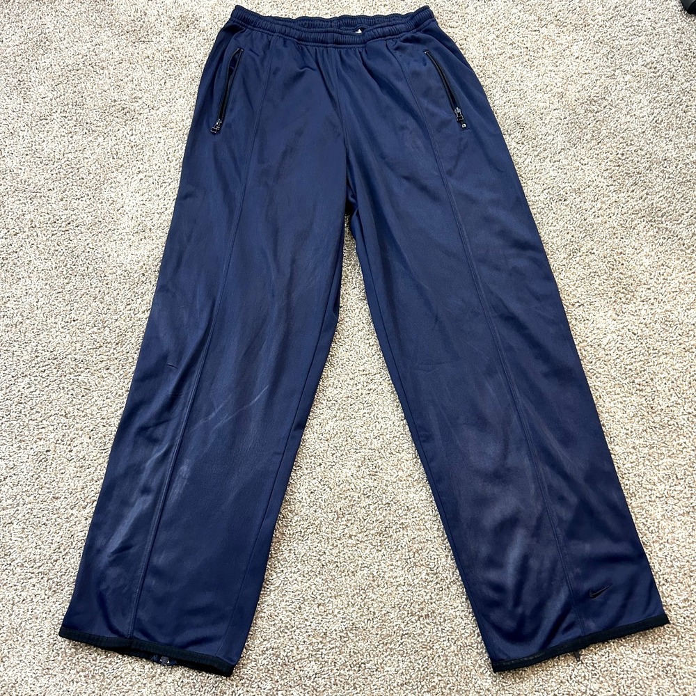 VTG Y2K Nike Sweatpants Fleece Lined Men XL Navy Blue‎ Baggy Black Tag Wide Leg